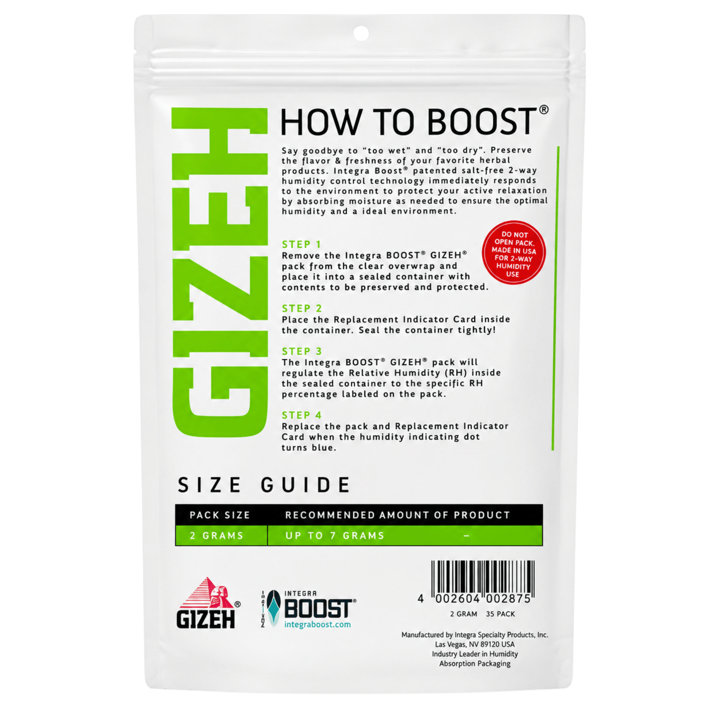 Integra Boost x Gizeh Humidity 62% - 50