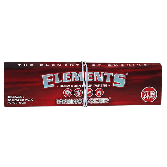 Elements Red Connoisseur King Size Slim + Tips (Hemp)