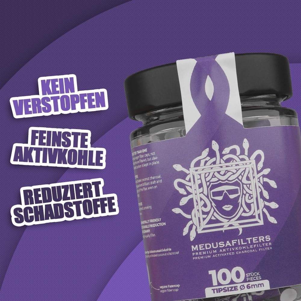 Medusafilters 100 Premium Aktivkohlefilter Slim ∅ 6mm im Glas