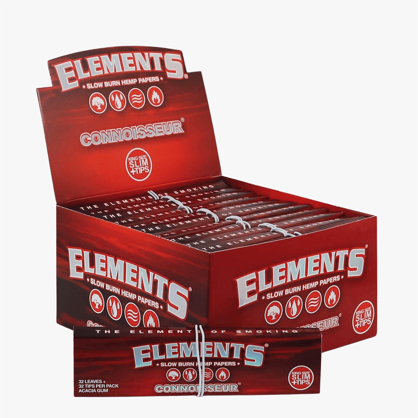 Elements Red Connoisseur King Size Slim + Tips (Hemp)