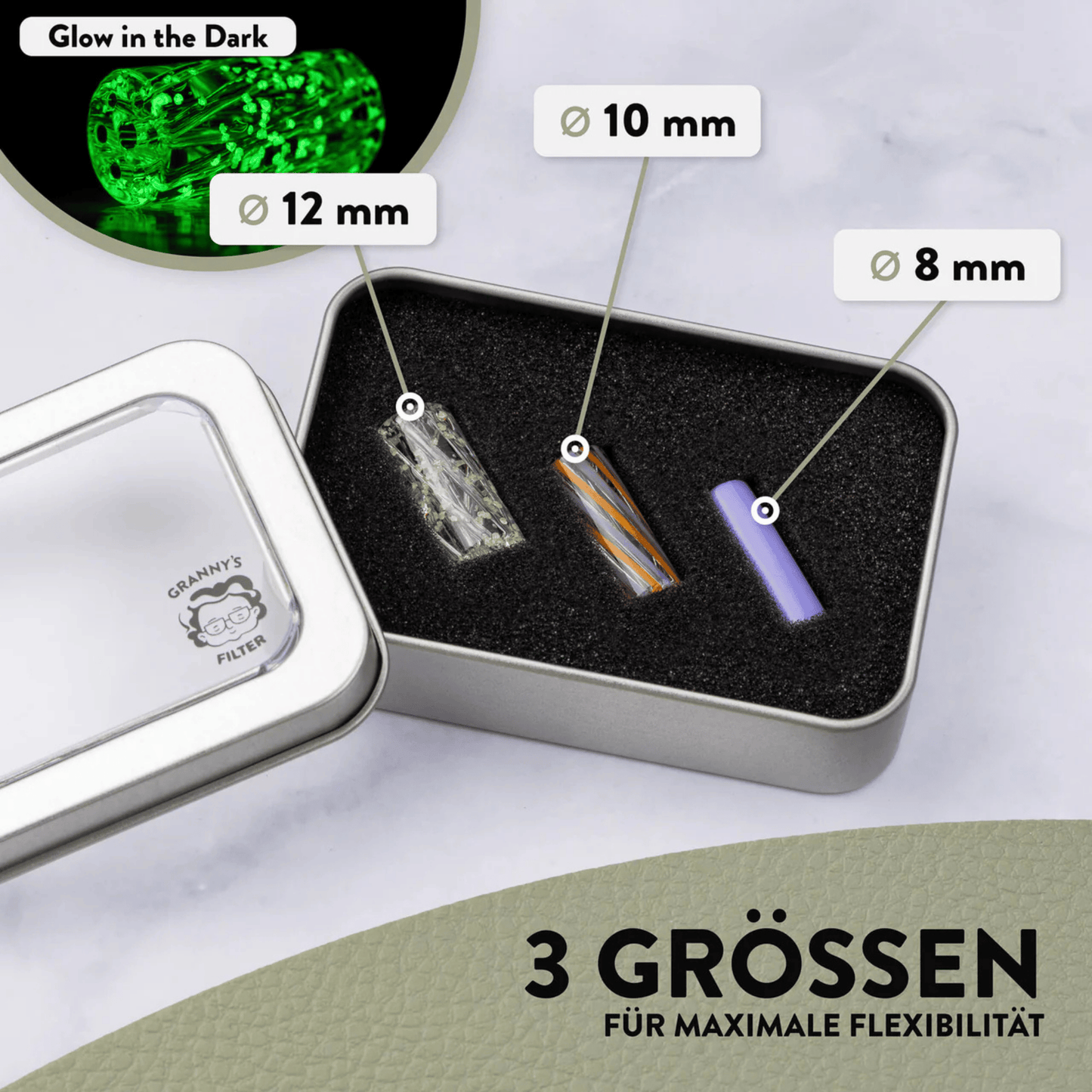 Granny's Glas Tip Filter Set - 8, 10, 12 mm
