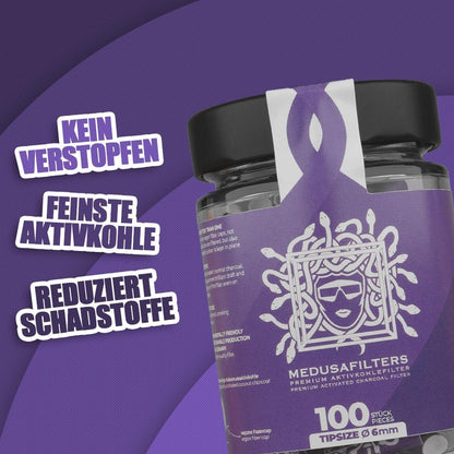 Medusafilters 100 Premium Aktivkohlefilter Slim ∅ 6mm im Glas